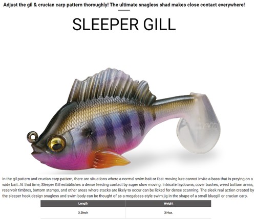 Megabass Soft Leurre Sleeper Gill 3.2 Pouce 3/4 oz Pumpkin Seed (8806) - Picture 3 of 6