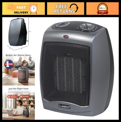 Portable Electric Ceramic Space Heater - 1500W, Tip-Over Safety, Thermostat, 2 S