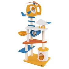 70" Tall Aviation-themed Cat Tree w/ Helicopter Top Perch Platforms, Basket Bed