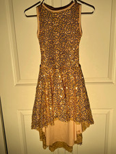 Sequin Dance Dress Sleeveless Open Back Adult Small Beige Long Figure Skating