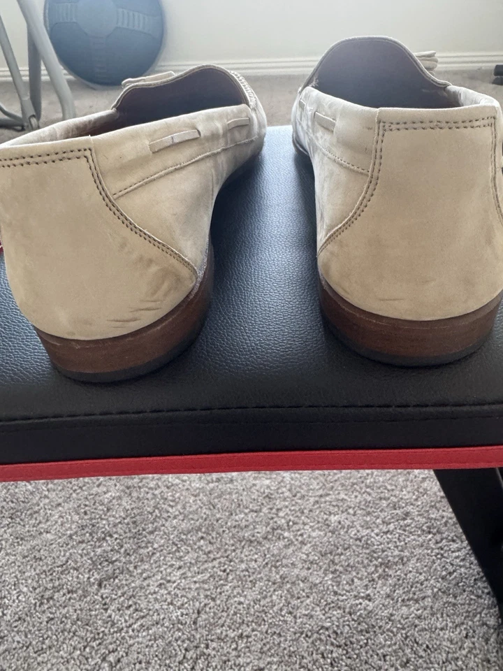 Zapatos Mocasines Ferragamo Hombre Beige Gamuza Borla Talla 11 1/2 Foto 4 de 4