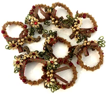 VTG Pier 1 Christmas Napkin Rings LOT of 8 Beaded Bedazzled Jewels NEW NOS Glam!