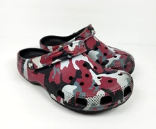 Crocs Classic Youth Kids Size 4Y Red Black Camo Slip On Clog Shoes