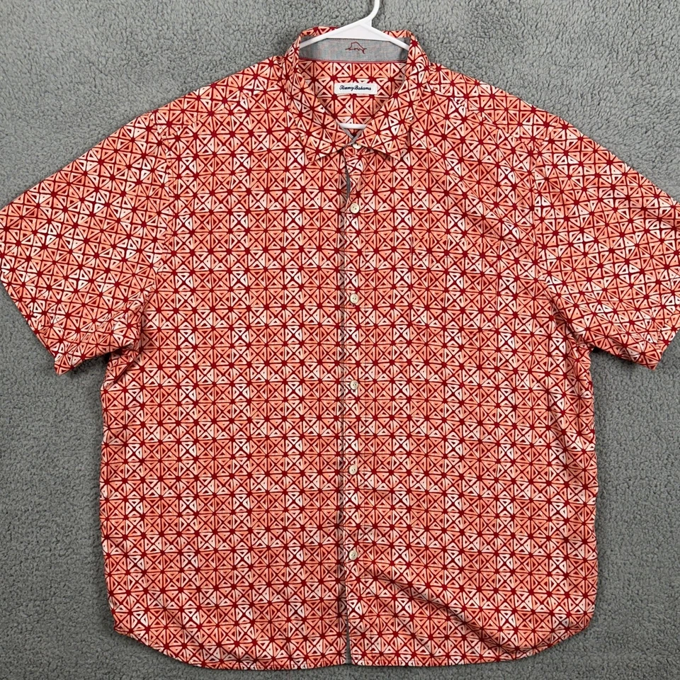 Tommy Bahama Silk Blend Shirt Button Up Mens 3XL Red Geometric Casual Outdoor - Image 2 of 4