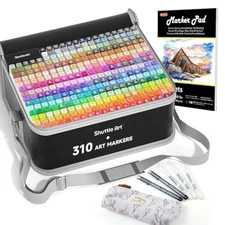 Shuttle Art 310 Colors Alcohol Markers, 309 Colors Dual Tip Art Marker Set Plus
