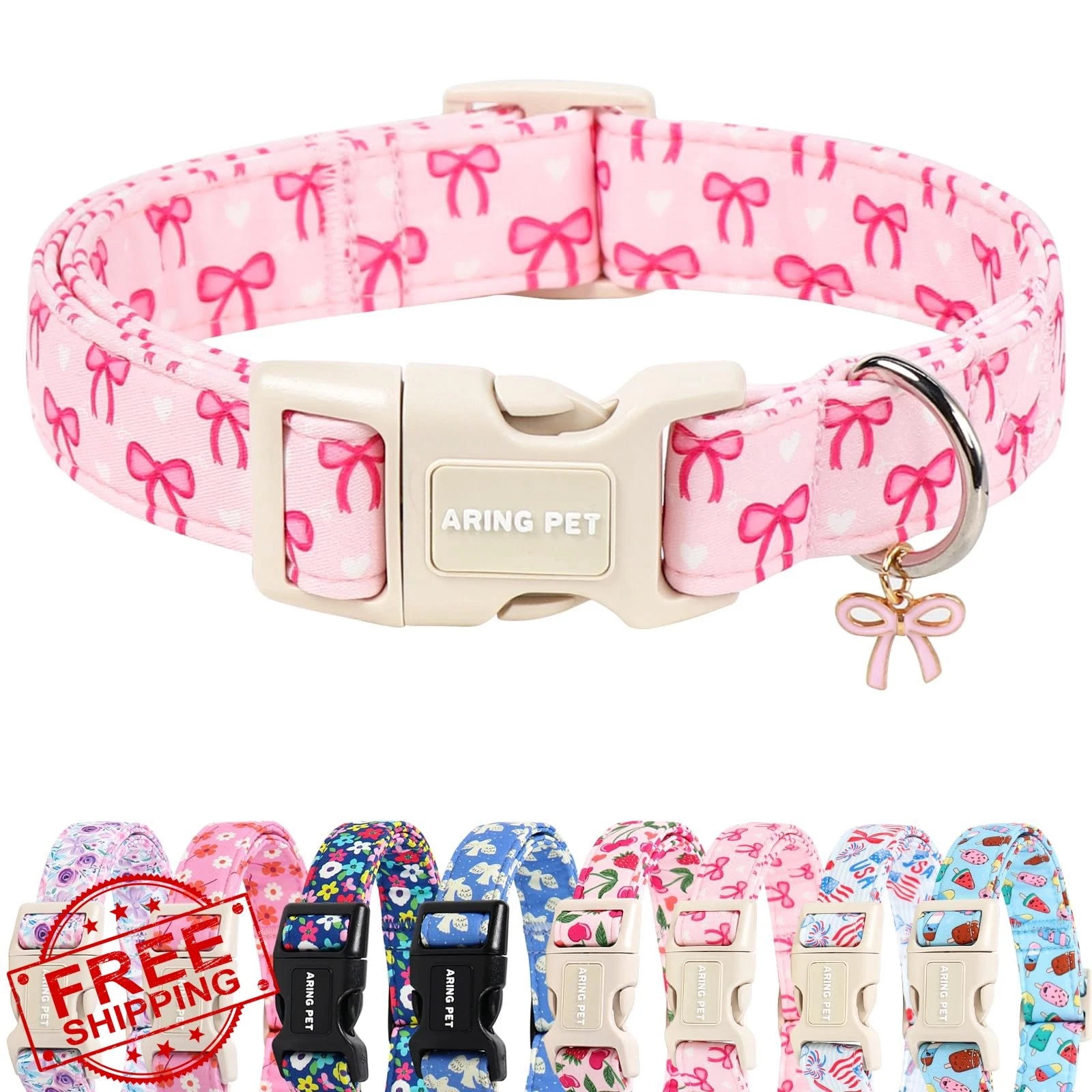 ARING PET Girl Dog Collar Pink Bow XL, Girly Puppy Accessories