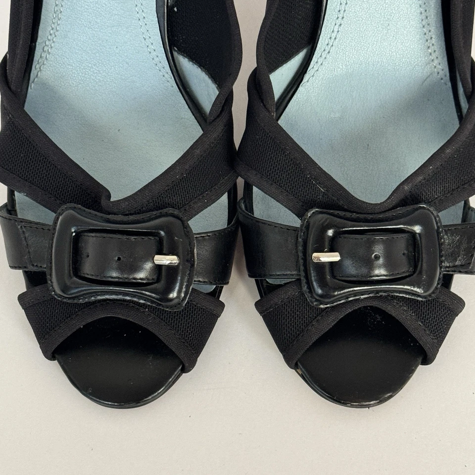 Zapatos de tacón de aguja Ellen Tracy Clive negros punta abierta/talla 9M Foto 3 de 4