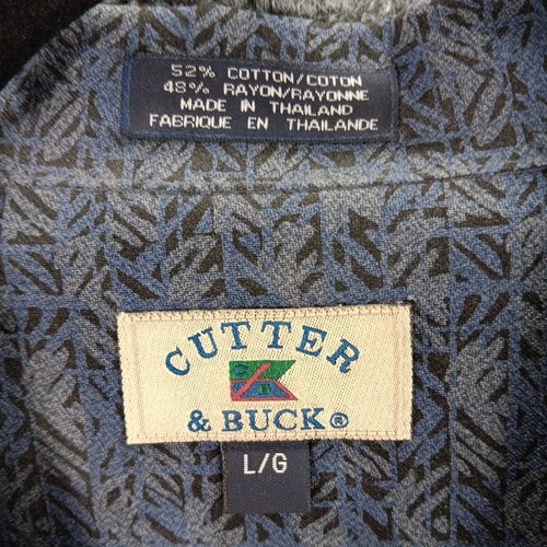 Cutter & Buck Hawaiian Camp Shirt Mens Large Navy Blue Printed Button Up Beach - Picture 3 of 20