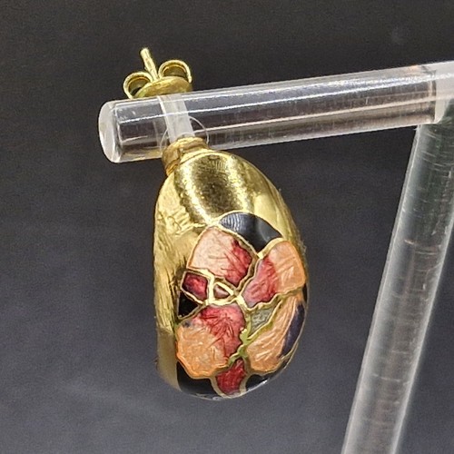 Vintage Cloisonne Floral Emaille goldfarben durchbohrt Huggie Creolen 1" - Bild 4 von 13