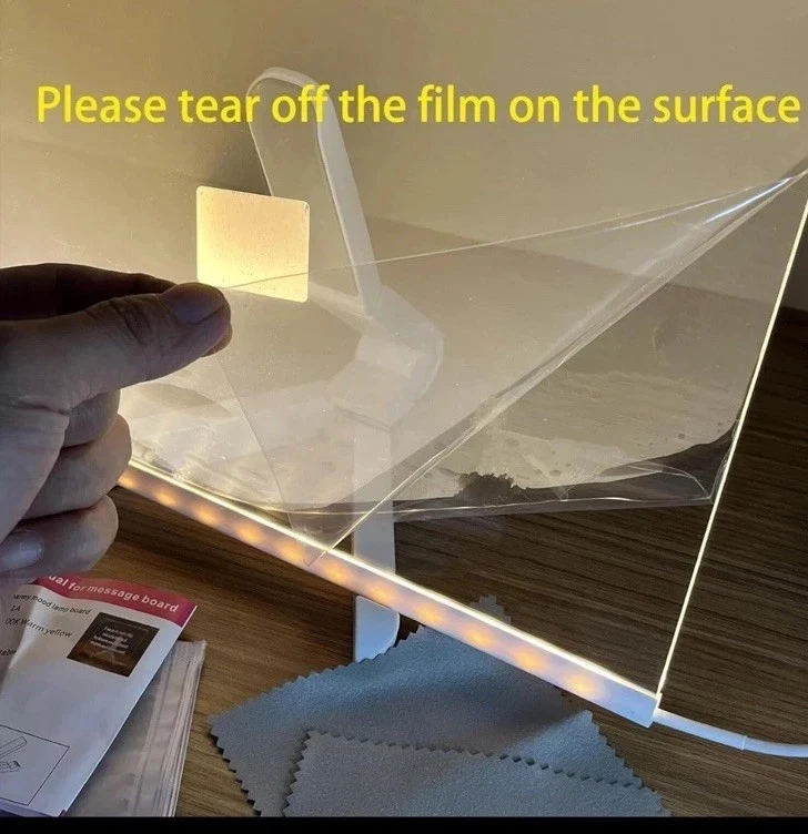 LED Note Board with 7 Coloured Pens Acrylic Dry Erase Illuminated Drawing Board - Image 3 of 4