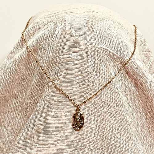 Collana Vintage Tono Oro Vergine Maria Madonna del Miracoloso Medaglia Ciondolo 27,5" - Foto 6 di 7