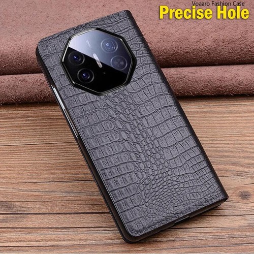 Flip cover vista finestra motivo coccodrillo vera pelle per Huawei Mate XT - Foto 21 di 30