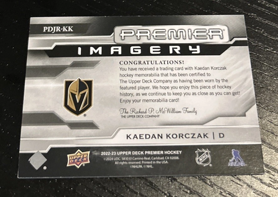 2022-23 Upper Deck Premier Kaedan Korczak Rookie Jersey /300 - Image 2 of 2