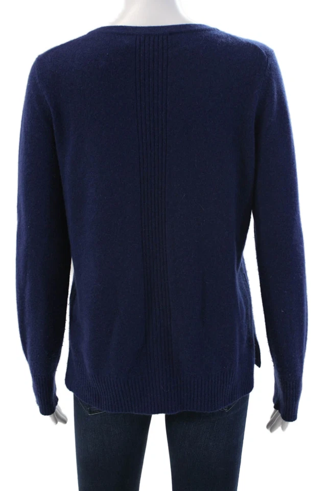 Suéter Pulôver Feminino Saks Fifth Avenue Malha Cashmere Decote V Azul Marinho Tamanho M - Imagem 3 de 4