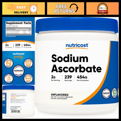 Nutricost Sodium Ascorbate Powder (1 LB) Unflavored - 2 Grams per Serving, Vegan