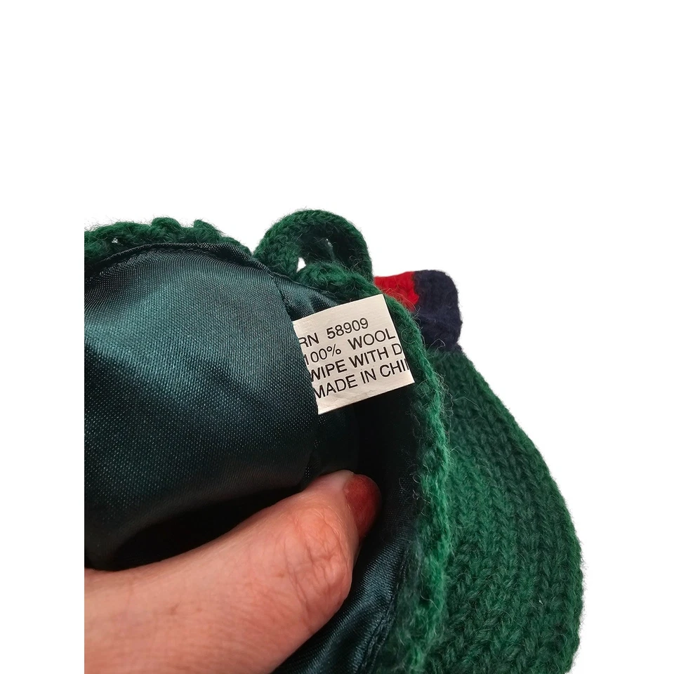 VTG Wool Knit Santa Claus Yellow Stars Green Background Christmas Stocking 19” - Image 4 of 4