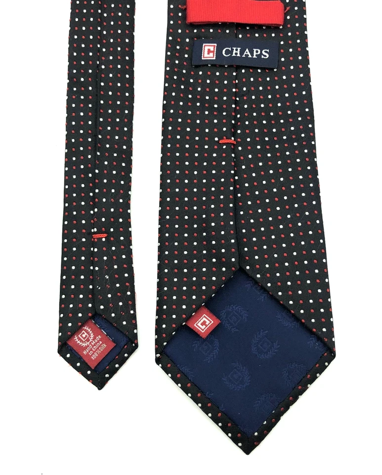 Chaps Repp шелковый мужской галстук черный, белый и красный точки, 100% шелк 3,5 X 58 дюймов. - Изображение 2 из 3
