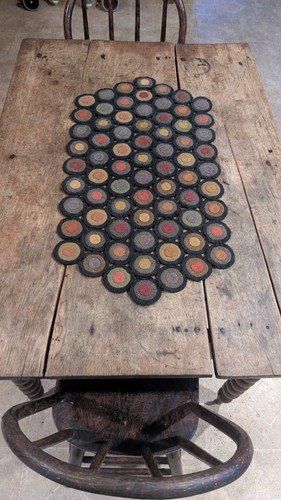 Best Antique Old Primitive Handmade Wool Textile Penny Mat Runner 31" - Picture 8 of 9
