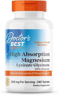 Doctor S Best High Absorption Magnesium Glycinate Lysinate Supplement - 100% Che