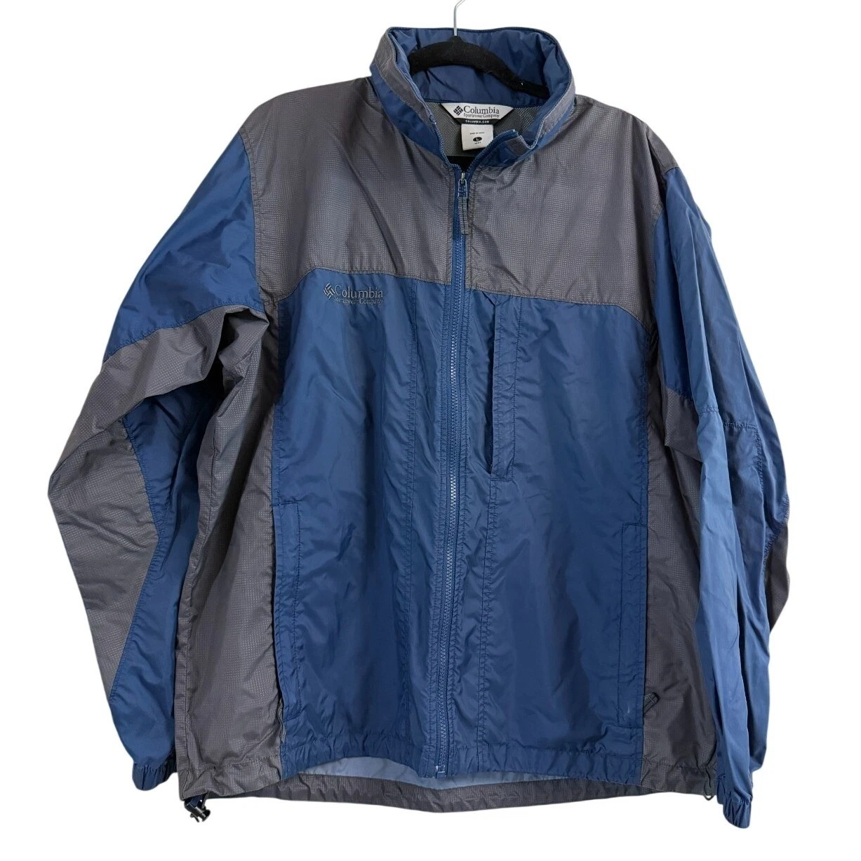 Columbia Windbreaker Blue/Gray – Waterproof, Lightweight, Packable – Size L