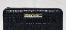 Steve Madden Black Zip Around Closure Embossed Wallet with Wrist Strap-Gold