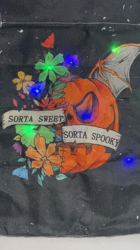 Bandiera Halloween si illumina nuova Sorta dolce Sorta spettrale 18”x12” - Video 1 di 1