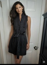 BCBG MaxAzria Women’s 0 Black Cotton Tuxedo Ruffle Halter Dress XXS Classic