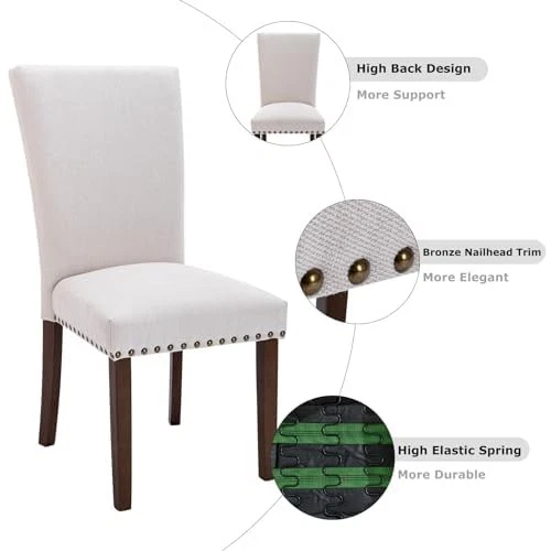 Upholstered Parsons Dining Chairs Set of 2, Fabric Dining Room Kitchen Side C... - Image 2 of 4