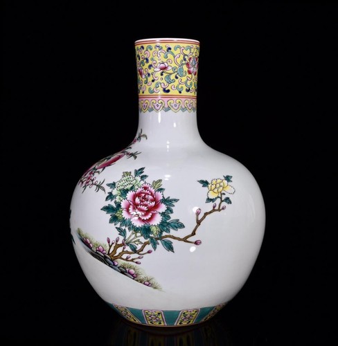 ANTIGUO RARO JARRÓN DE PORCELANA ESMALTES DE COLOR MARCADO QIANLONG CHINO (DG476) - Imagen 3 de 9