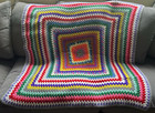 Vtg Crochet Granny Square Afghan Blanket Throw Rainbow Colorful Handmade Square