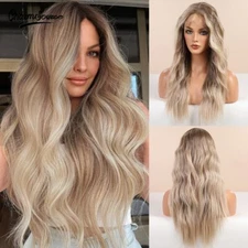 Long Brown Blonde Hair Body Wavy Front Lace Wigs Synthetic for White Black Women