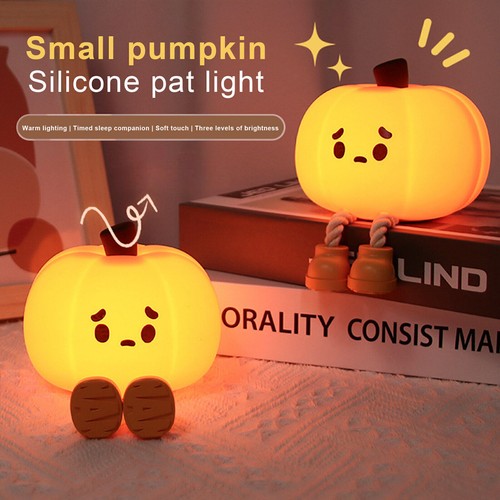 Pumpkin Night Light Cute Silicone Lamp Halloween Portable with Timer Touch - Picture 5 of 16