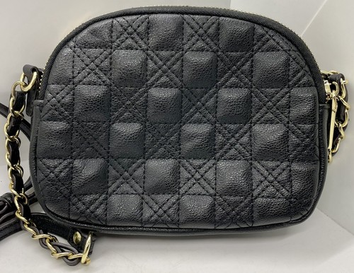 Anne Klein Crossbody purse gold chain black quilted faux leather 3 sections. - Picture 3 of 5