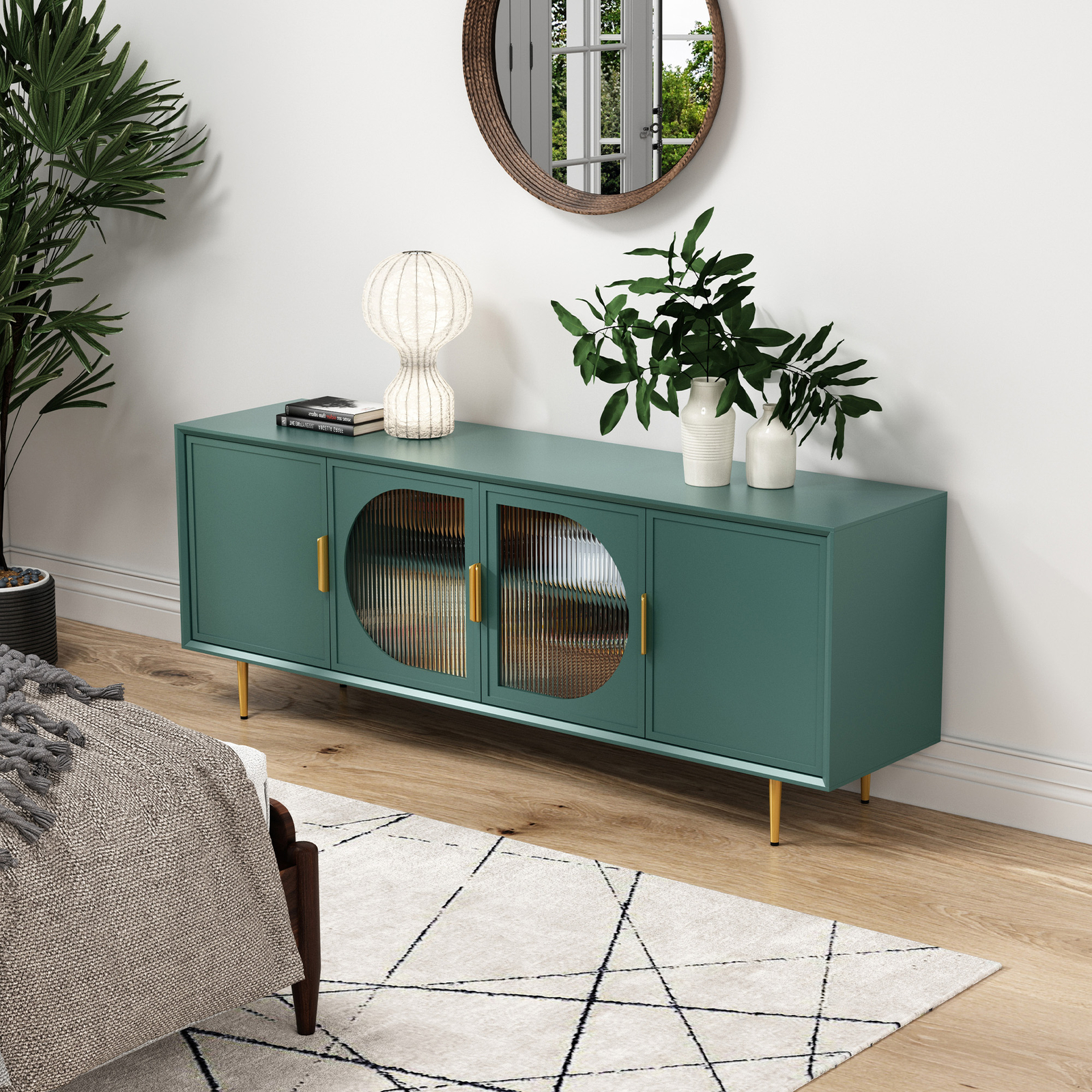 TV Stand Cabinet for 75 inch Gaming Entertainment Center TV Media Console Green