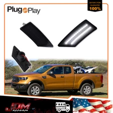 [DARK SMOKE] SMD White LED Front Fender Side Marker Lights Fit 19-22 Ford Ranger