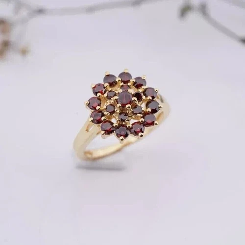2.00Ct Round Cut Simulated Garnet Women Wedding Ring 14K Yellow Gold Plated