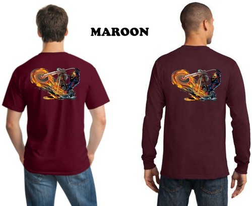 Biker On Fire Ghost Rider Classic American Motorcycle Chopper Men's T Shirt - Picture 11 of 13