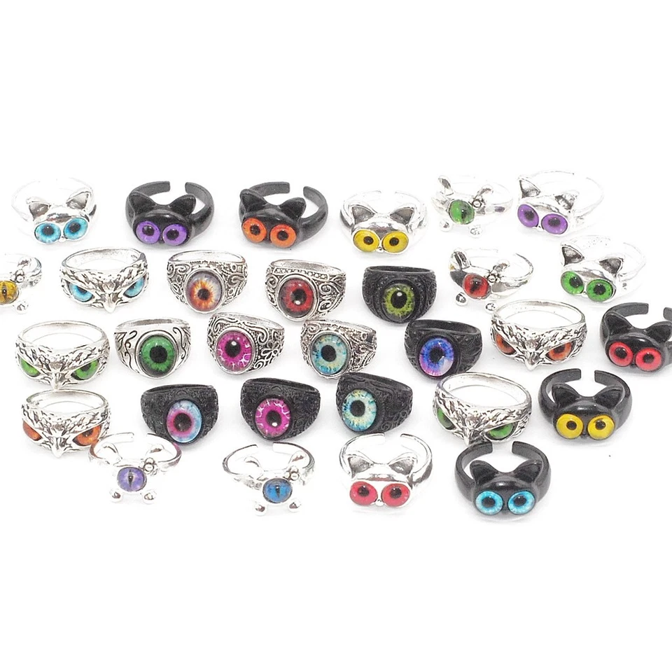 Venta al por mayor 30 piezas Mezcla Lindo Ojo de Animal Gótico Vintage Anillos Fiesta Regalo Joyería Lotes Foto 2 de 4