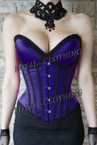 26 Steel Boned Over Bust costume Lace waist cincher training Satin Corset PL5-S - Picture 25 of 40