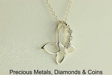 Sterling Silver 21mm x 18mm Accented Open Framed Butterfly 925 Pendant 18" Chain