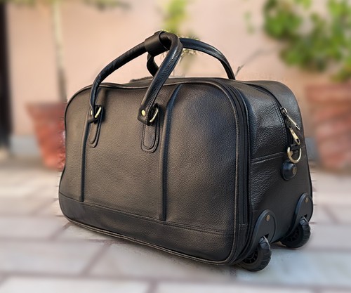 Leather Rolling Bag Travel on Wheel Trolley Bag Duffle Bag suitcase Luggage Bag - Picture 12 of 14