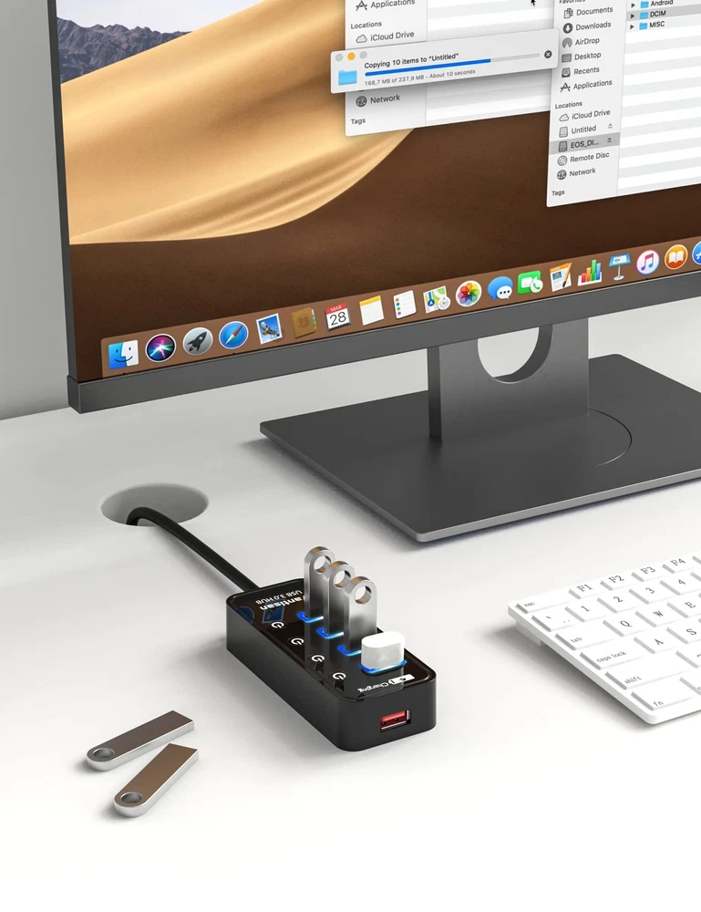 4-Port USB 3.0 Hub with Power Adapter and Data Extension