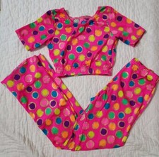 Vtg 90s Girls Dance Costume - Sz Med 7/8 Halloween Costume Neon Pink Polka Dots