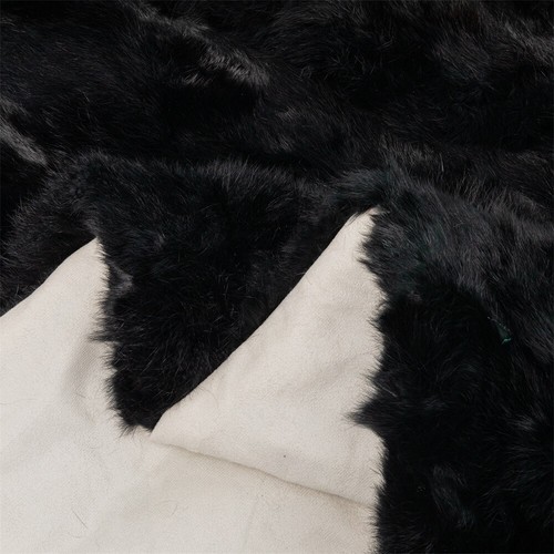 Luxury Rabbitd HIDE Fur Throw Bedspread Blanket Warm Pelt Leather Black 47x71in - Picture 10 of 12