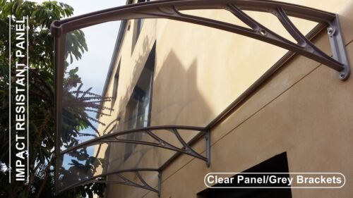 2.4m x 0.8m DOOR/WINDOW AWNING CLEAR or DARK POLYCARBONATE/Grey Plastic Bracket - Picture 2 of 7
