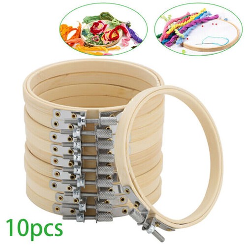 10x Circle Bamboo Hoops Adjusting Cross Stitch Circle Fabric Painting Tool 3/4In