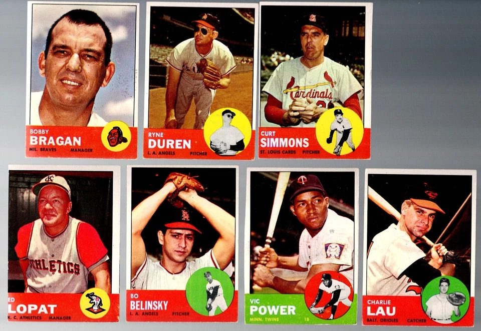 EX $ 1963 Topps Lote DUREN Lopat BELINSKY Power LAU Aaron TEBBETTS Pierce Bragan+ Foto 2 de 4