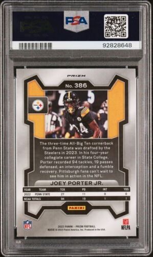 PSA 10 POP 5 2023 PRIZM JOEY PORTER JR RC WHITE SPARKLE PITTSBURGH STEELERS - Picture 2 of 2