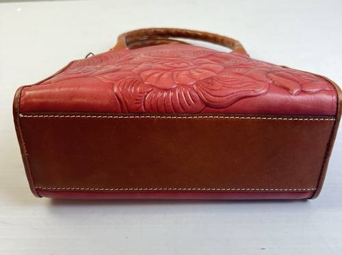 Patricia Nash Tooled Leather Handle Handbag Textured Roses Brown Casual Western - Picture 5 of 15