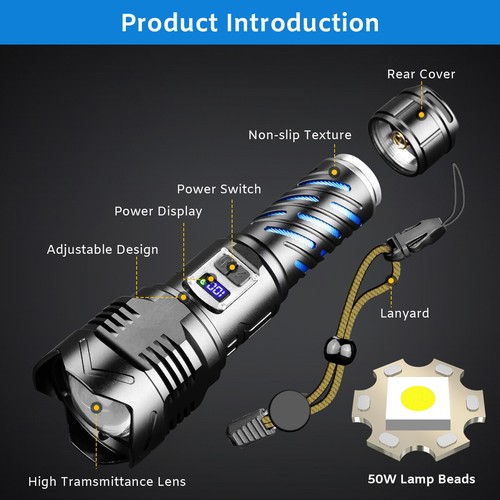 Torcia LED ricaricabile zoom 1200000LMS tattica super luminosa 50W torcia lampada - Foto 10 di 12